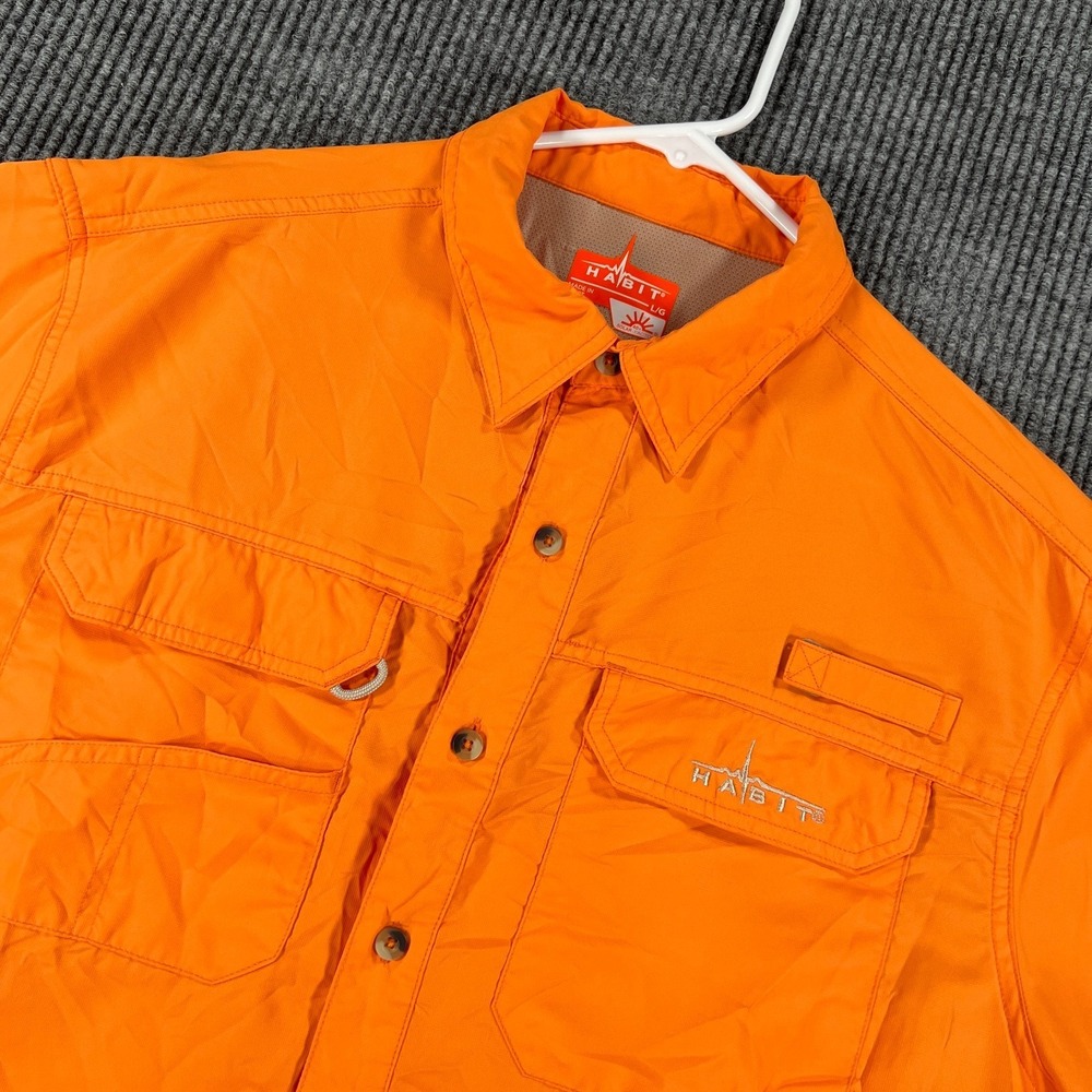 Habit Shirt Mens Large Orange Short Sleeve Performance‎ Fishing Solar Factor UPF